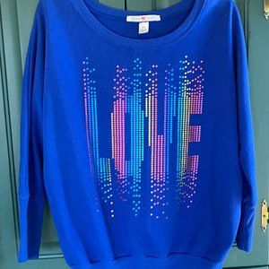 Blue Sweatshirt Top  says Love